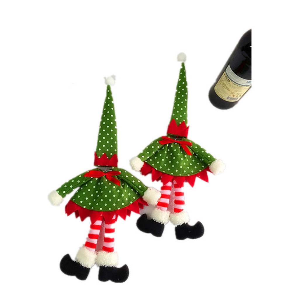 Christmas Wine Bottle Cover for Festive Elf Table Decor