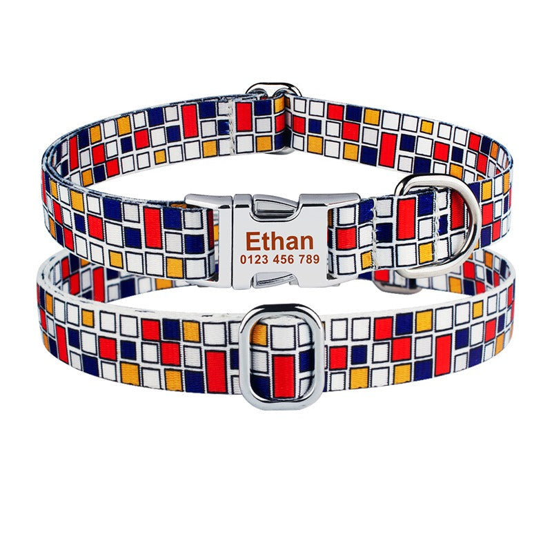 Personalized Printed Dog Collar With Engraved ID Plate