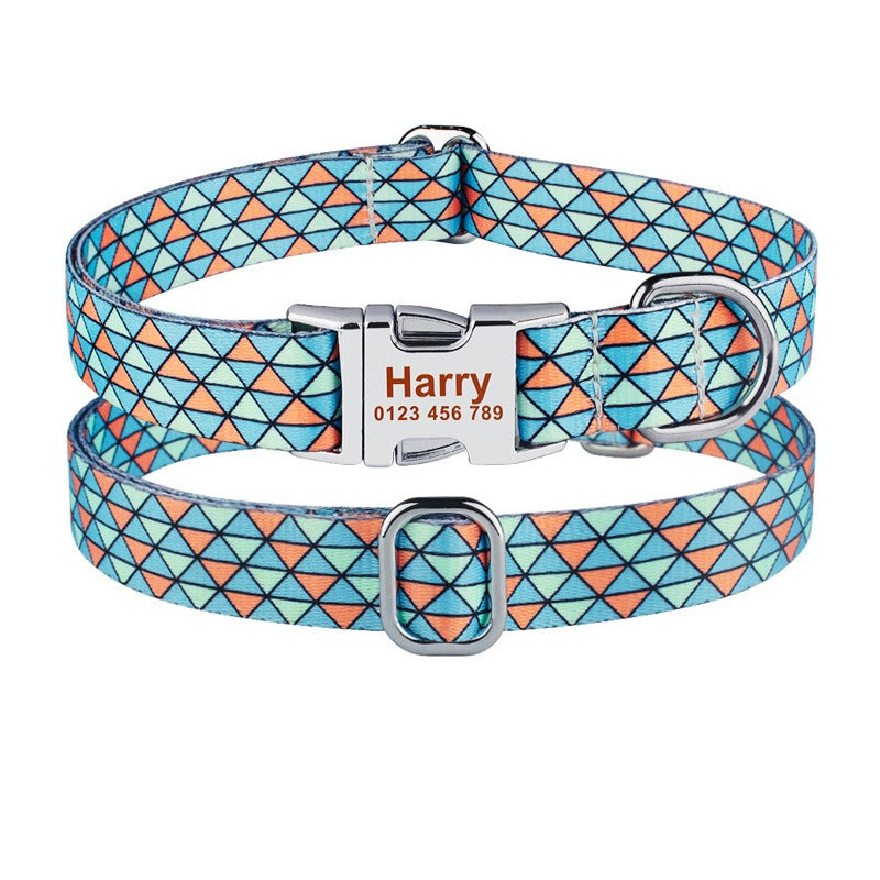 Personalized Printed Dog Collar With Engraved ID Plate