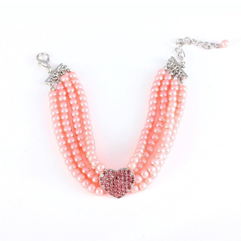 Pearl Necklace Dog Collar with Rhinestone Heart Charm