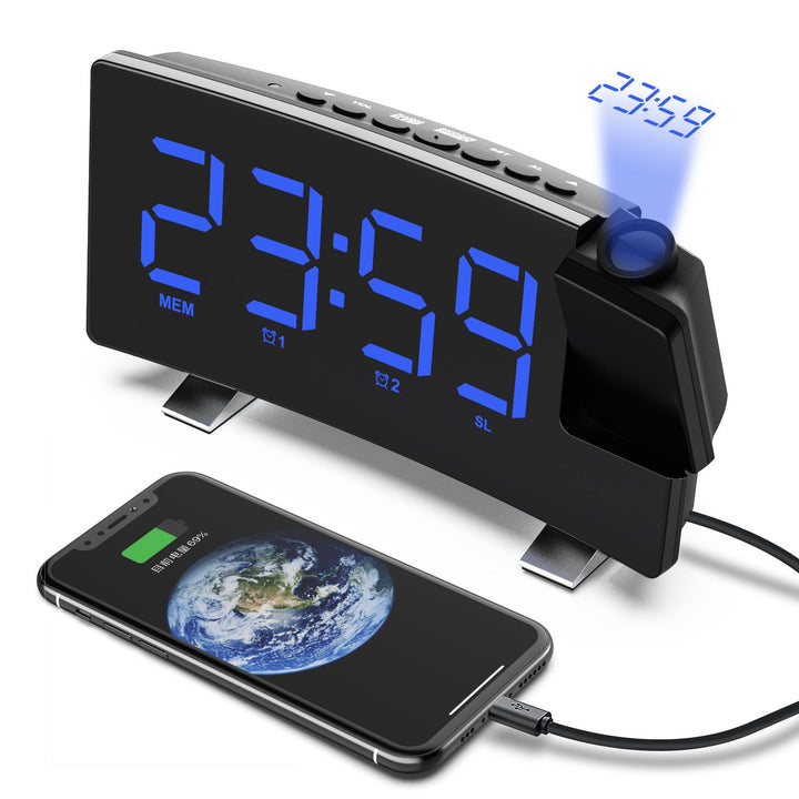 Projection Alarm Clock with Dual Alarms & USB Charge