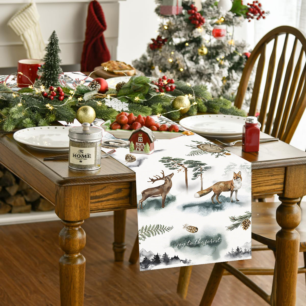 Christmas Table Flag | Reindeer Fox Cozy Woodland Decor