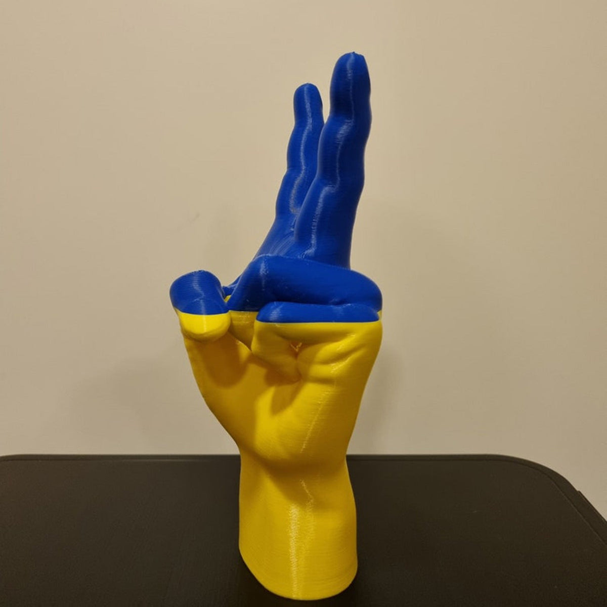 Peace Gesture Sculpture - Blue Yellow Statement Decor