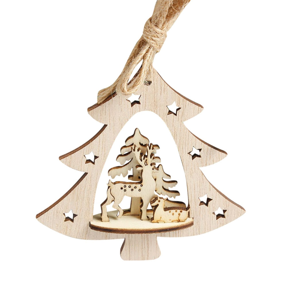 Wooden Christmas Tree Ornaments for Rustic Woodland Decor