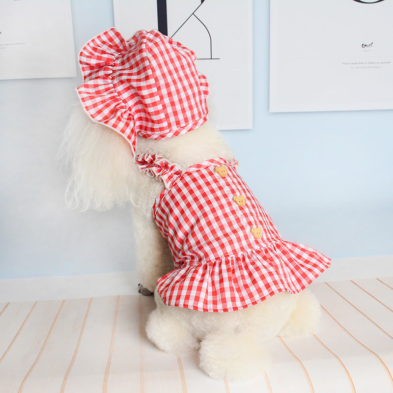 Gingham Pet Dress With Matching Ruffled Headpiece