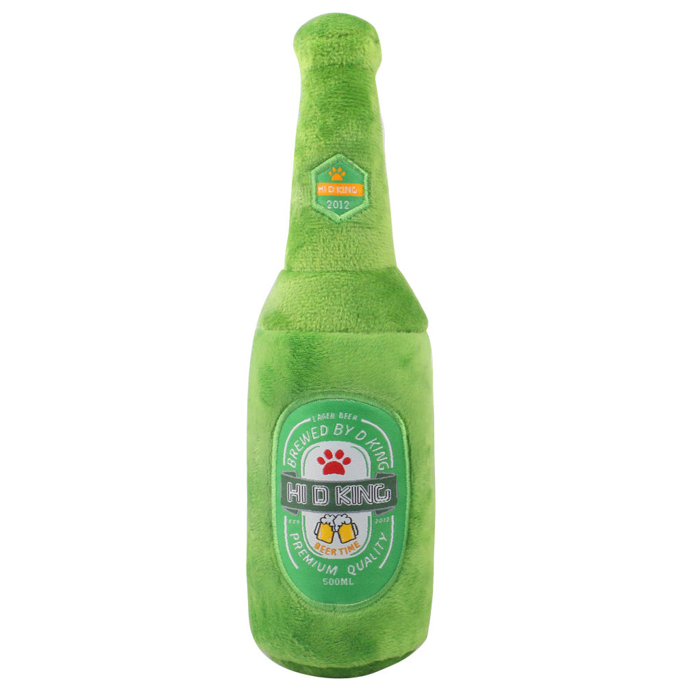 Squeaky Beer Bottle Dog Toy Set - Funny Plush 2-Pack