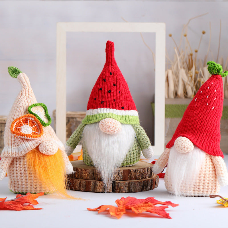 Knitted Fruit Gnome Decor Set for Cozy Seasonal Charm