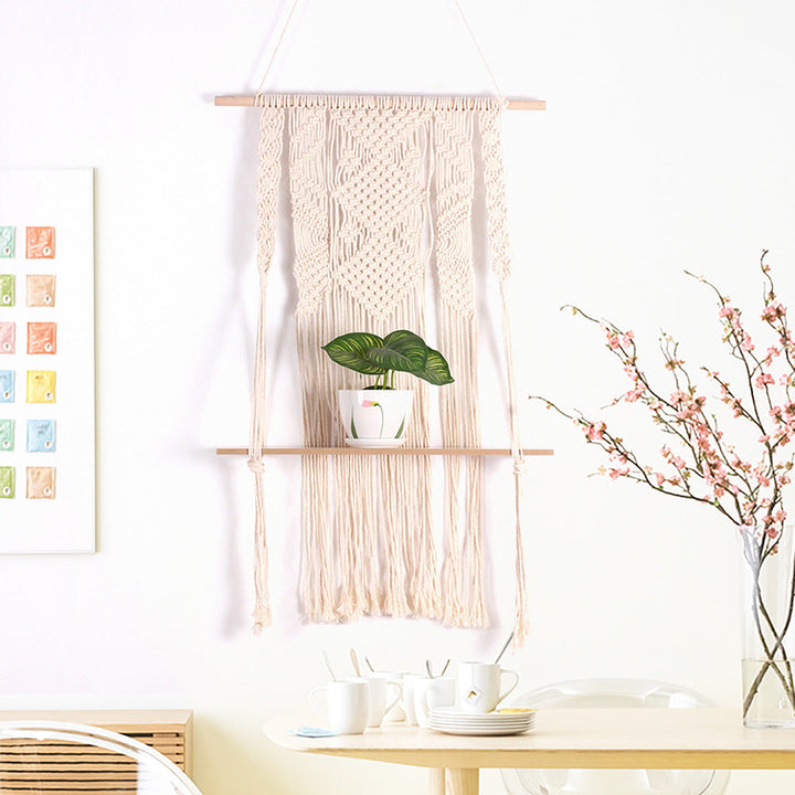 Macramé Wall Shelf for Boho Display and Light Storage