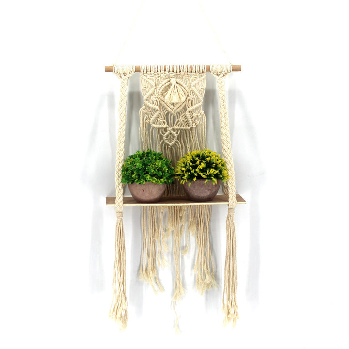 Macramé Wall Shelf for Boho Display and Light Storage