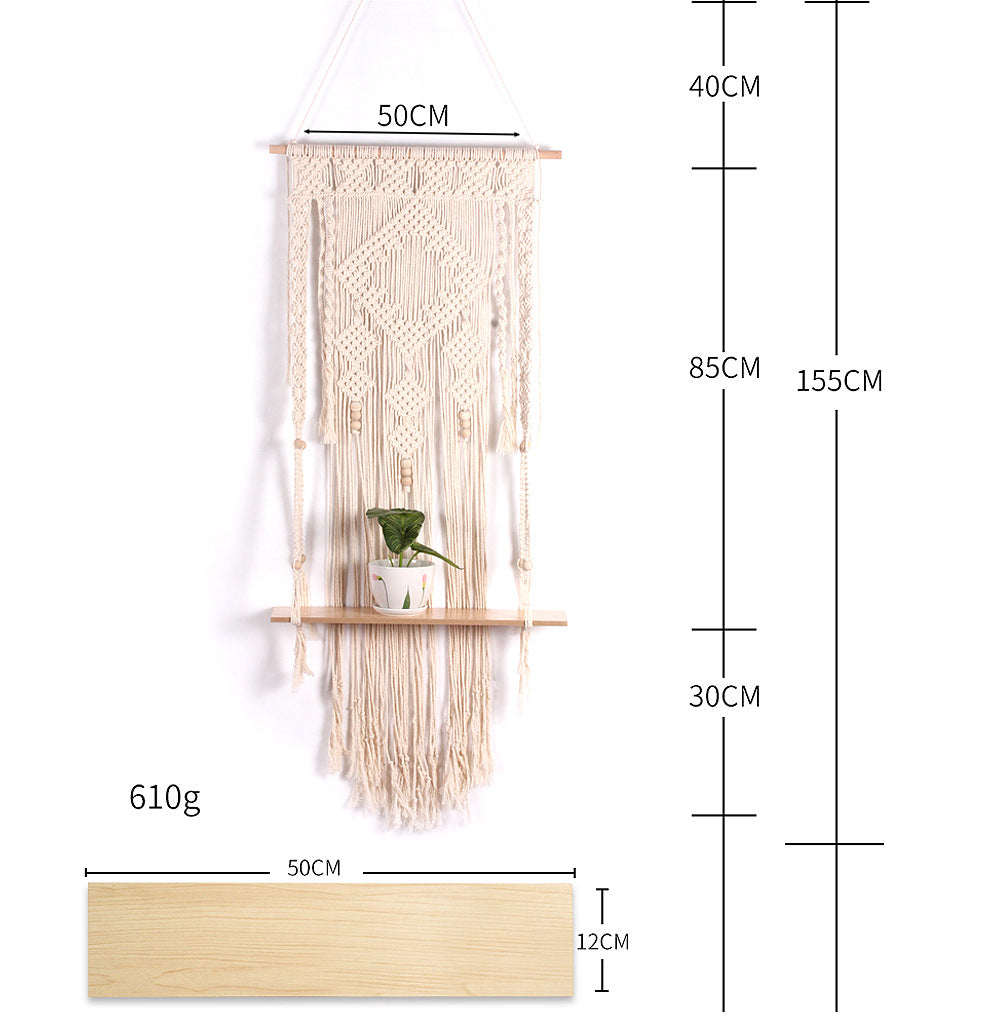 Macramé Wall Shelf for Boho Display and Light Storage