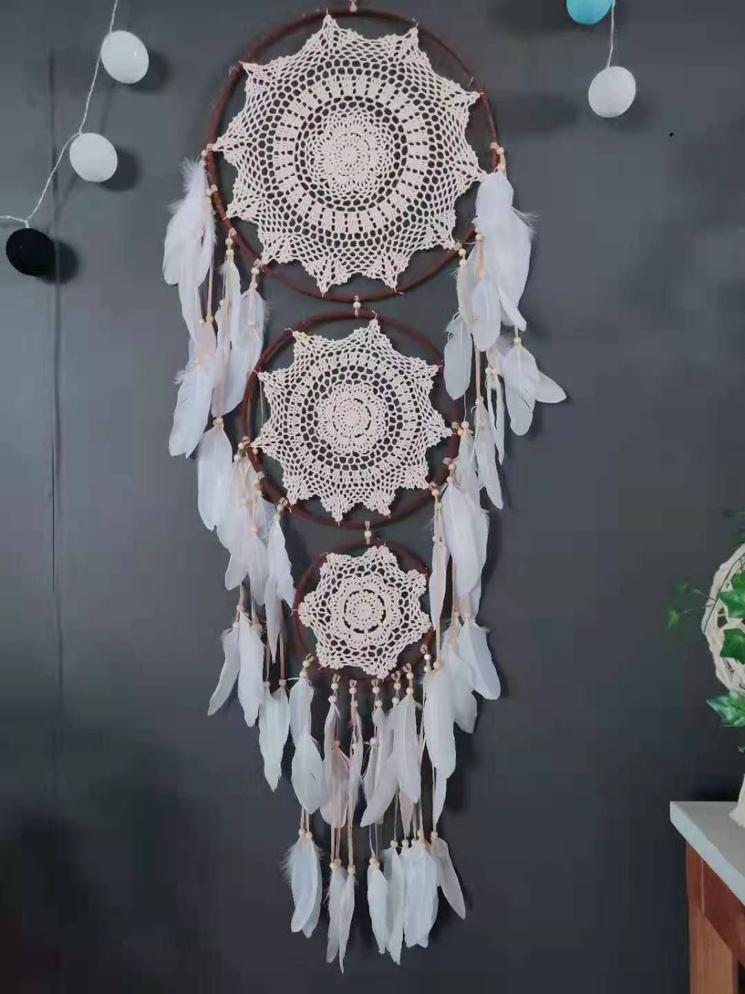 Three-Ring Dream Catcher Wall Decor for Boho Rooms