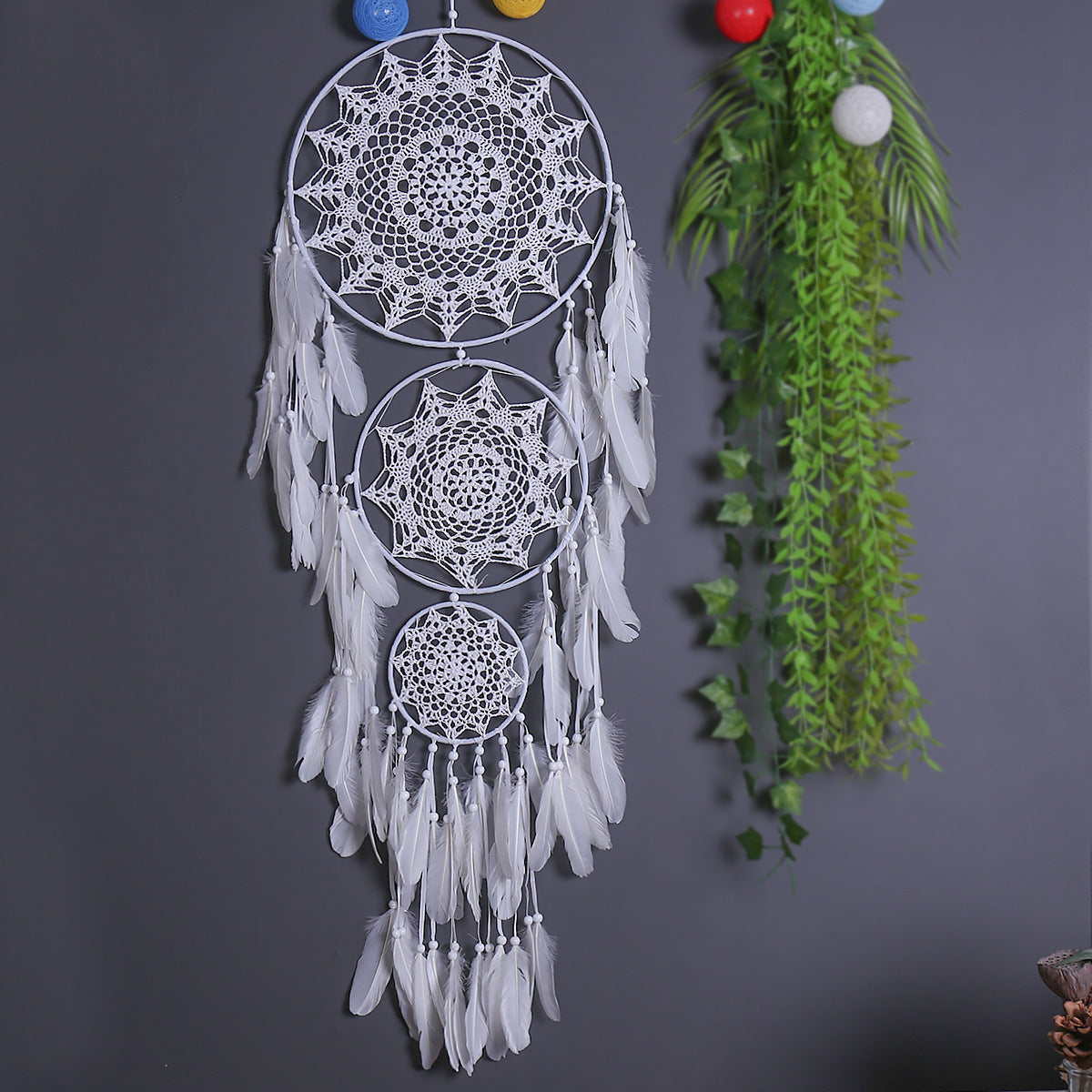 Three-Ring Dream Catcher Wall Decor for Boho Rooms