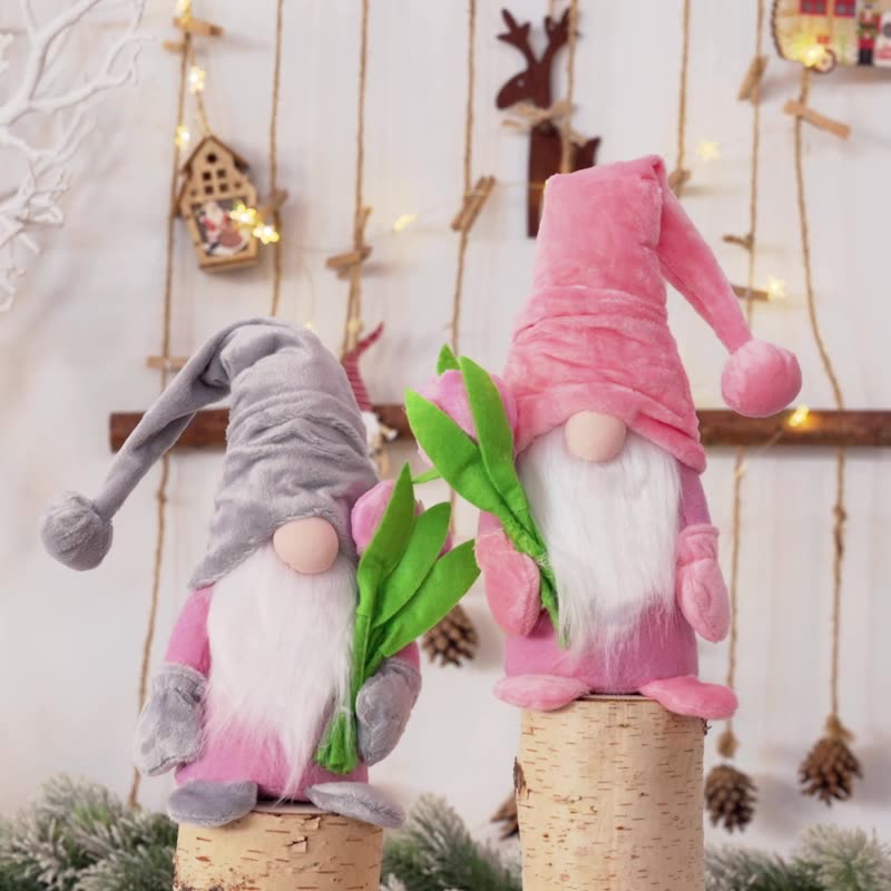Tulip Gnome Doll Pair for Cheerful Spring Home Decor