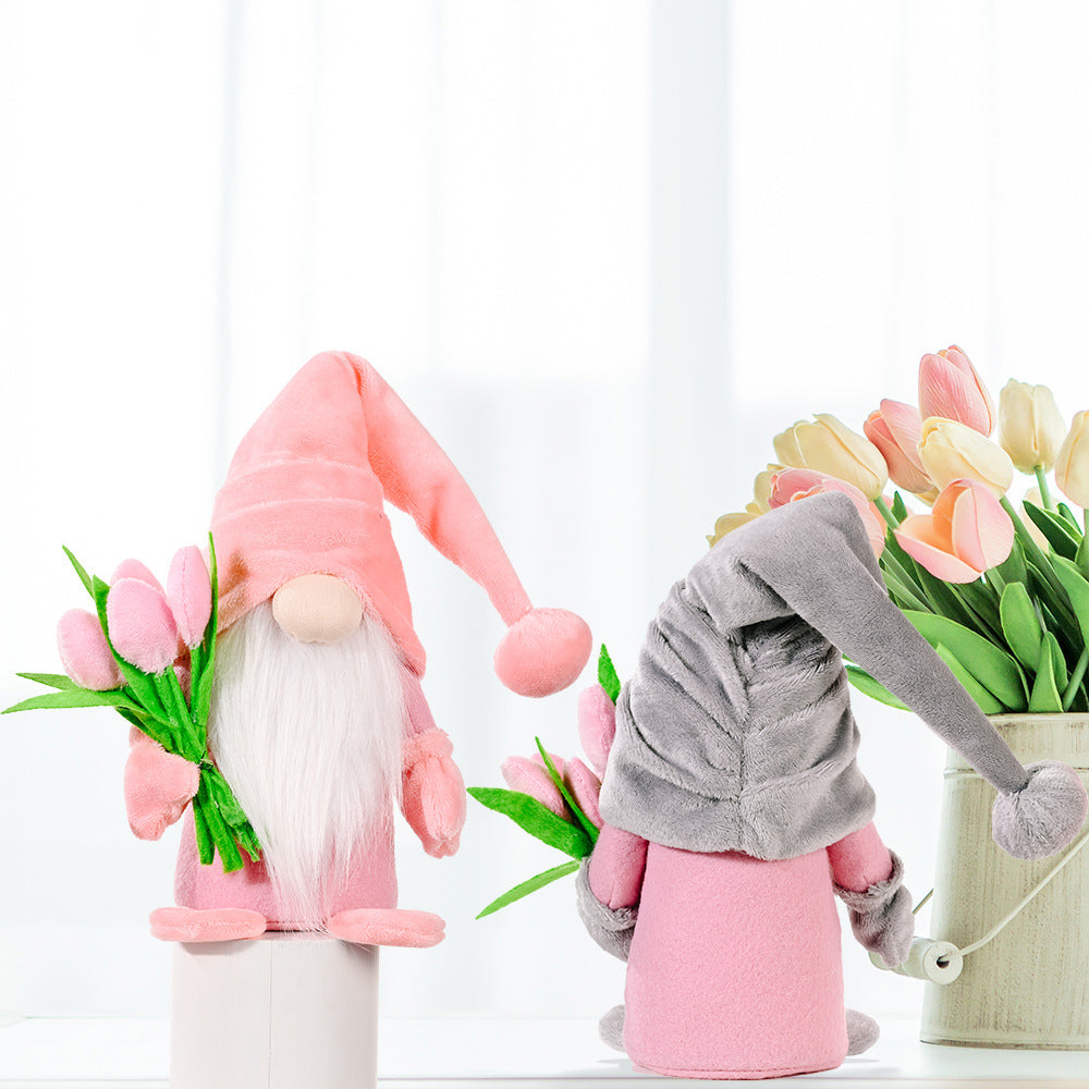 Tulip Gnome Doll Pair for Cheerful Spring Home Decor
