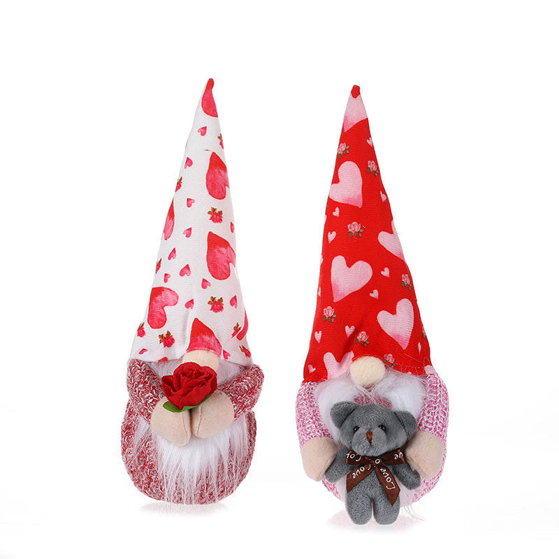 Light-Up Valentine Gnome Gift With Teddy Bear & Rose