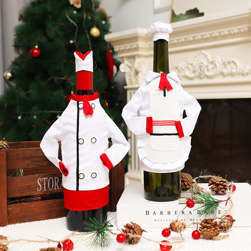 Chef Wine Bottle Outfits Set Holiday Table Decoration