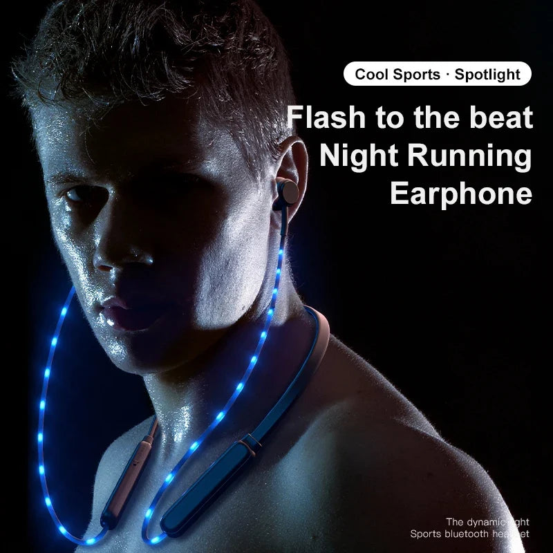 Wireless Glowing LED Neckband Headphones for Night Runs