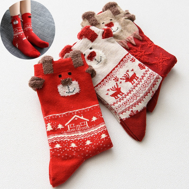 Women's Christmas Socks With Cute 3D Reindeer Design