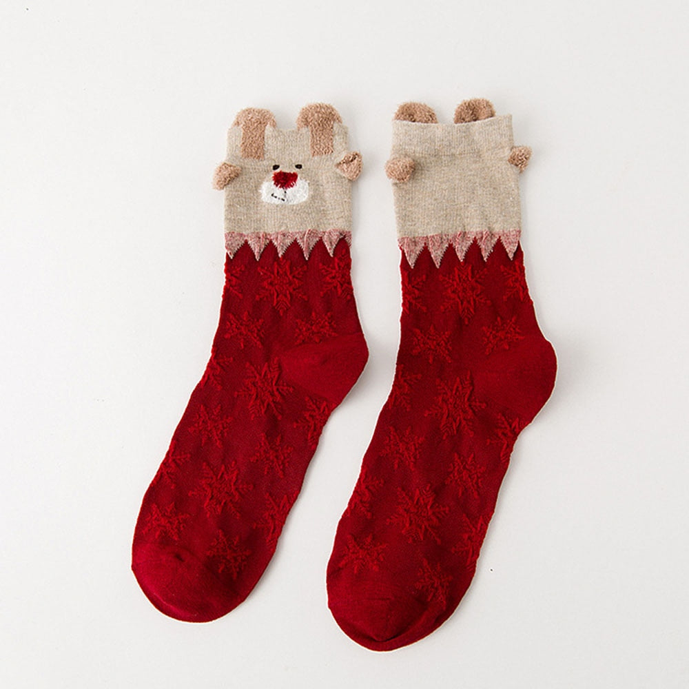 Women's Christmas Socks With Cute 3D Reindeer Design