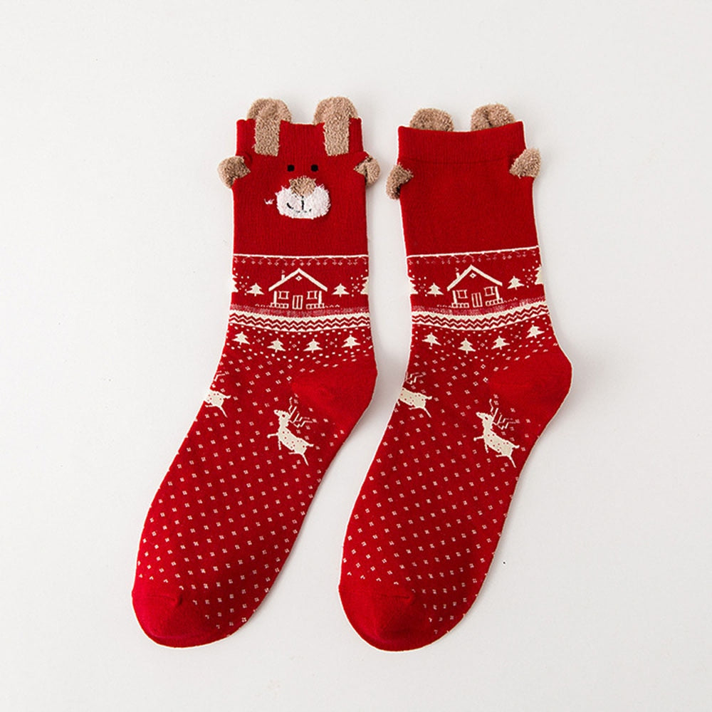 Women's Christmas Socks With Cute 3D Reindeer Design