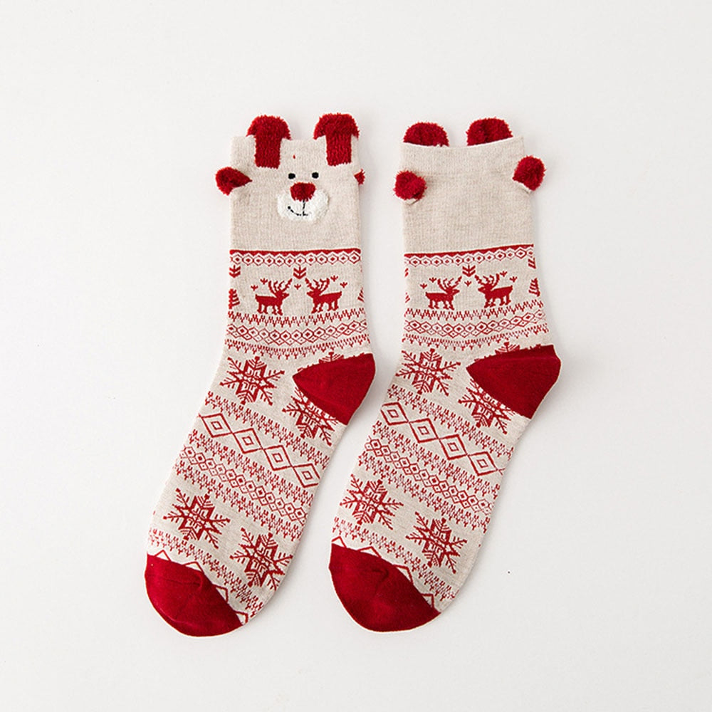 Women's Christmas Socks With Cute 3D Reindeer Design