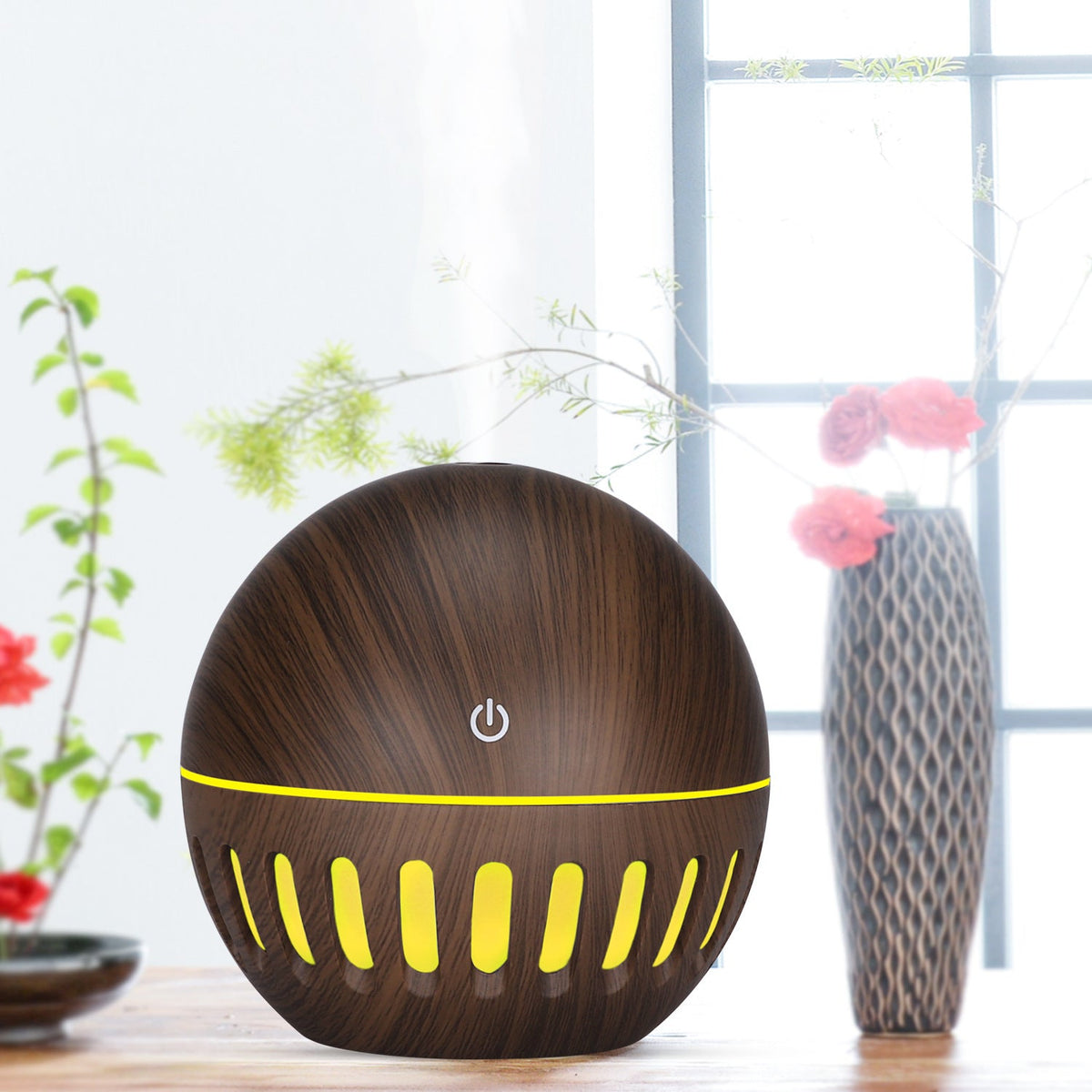 Small Wood Grain Desk Humidifier with LED Ring Light