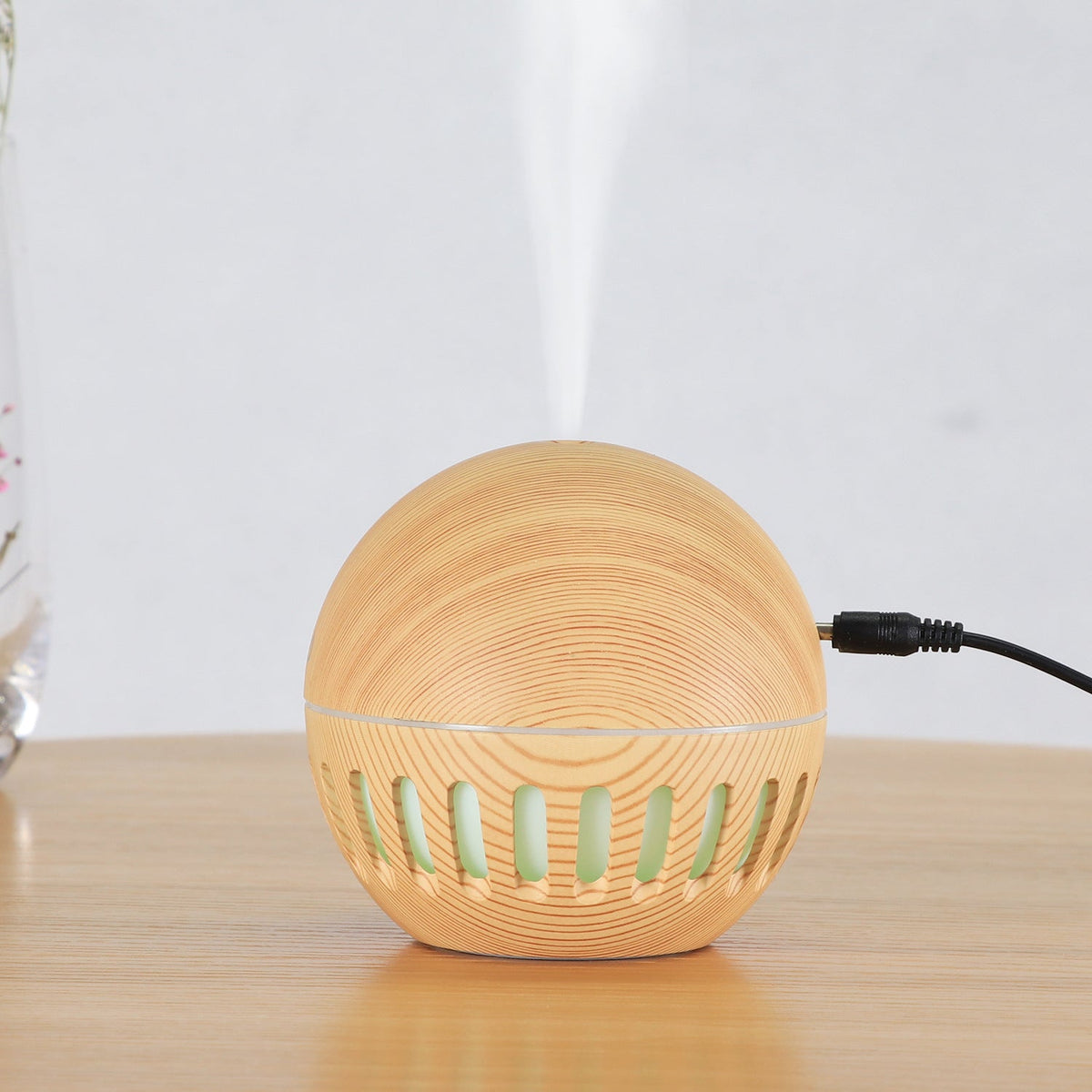 Small Wood Grain Desk Humidifier with LED Ring Light