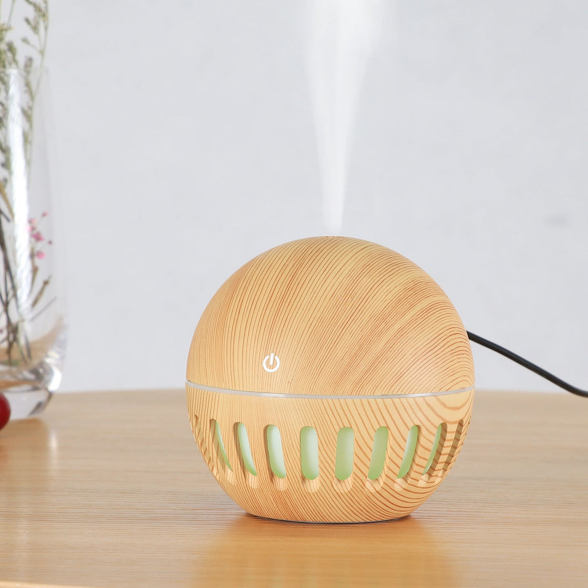 Small Wood Grain Desk Humidifier with LED Ring Light
