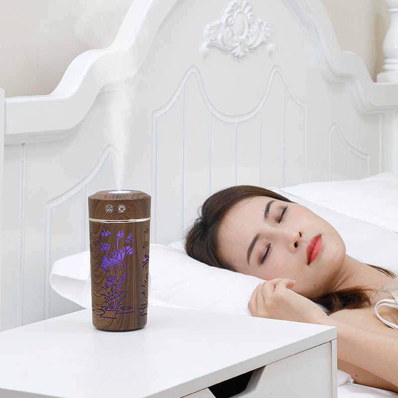 Wood Grain Lotus Humidifier Night Light for Car & Bedroom