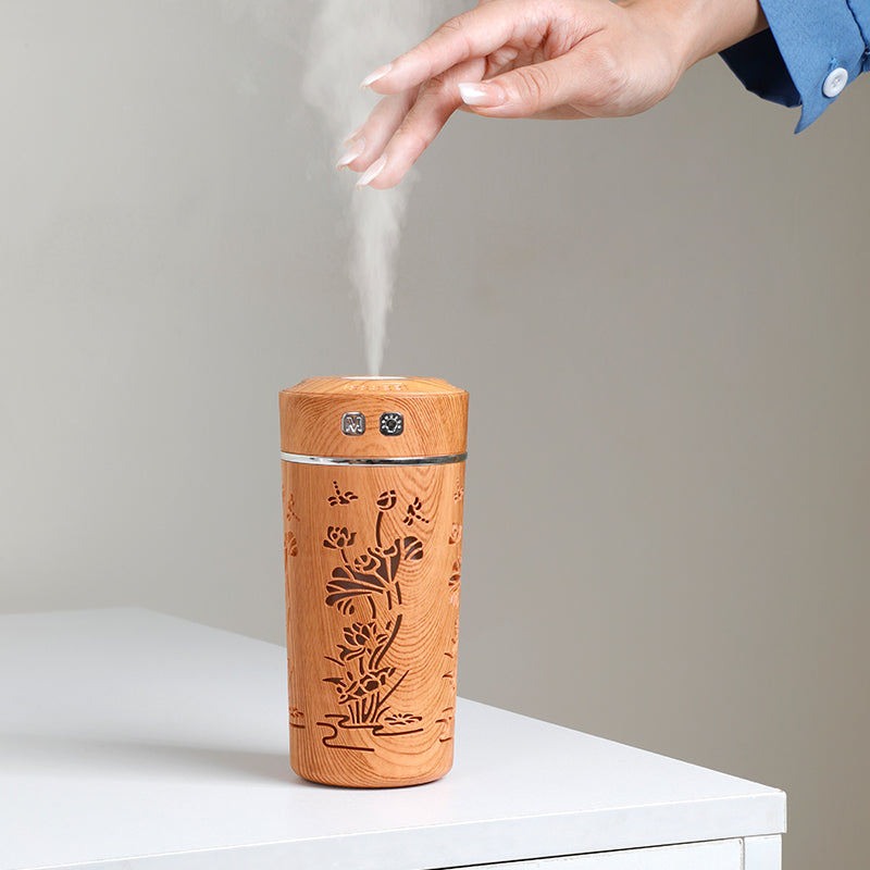 Wood Grain Lotus Humidifier Night Light for Car & Bedroom