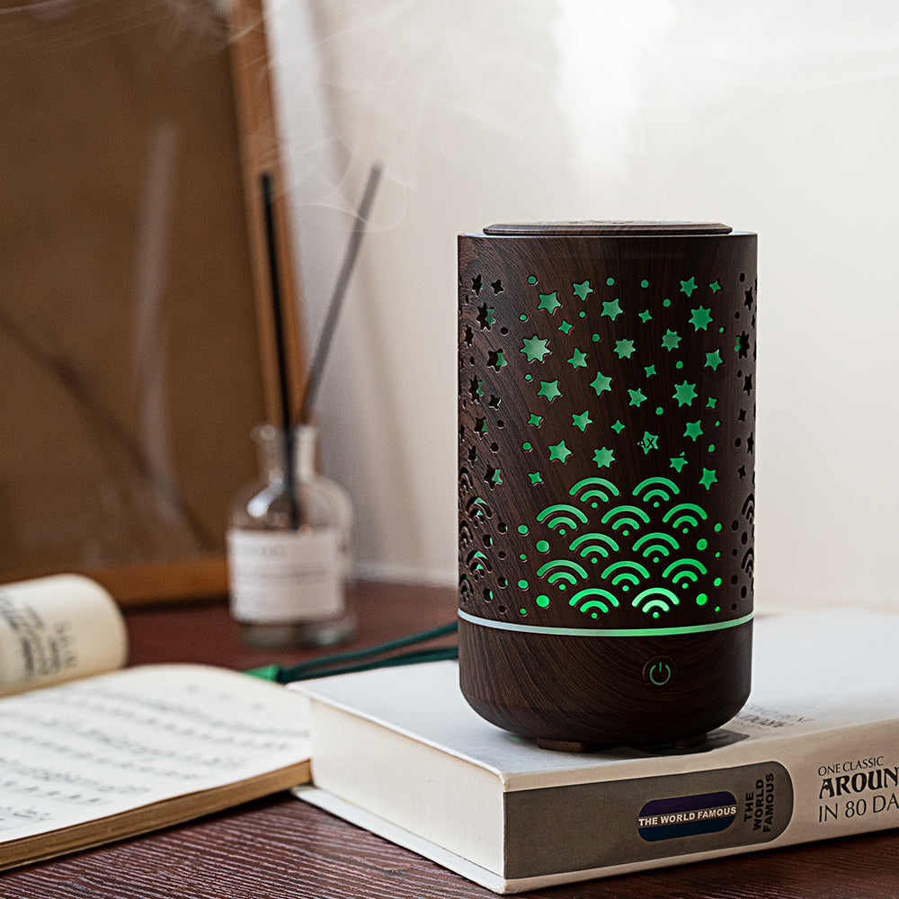 Wood Grain Ultrasonic Aroma Diffuser with Starry LED Light
