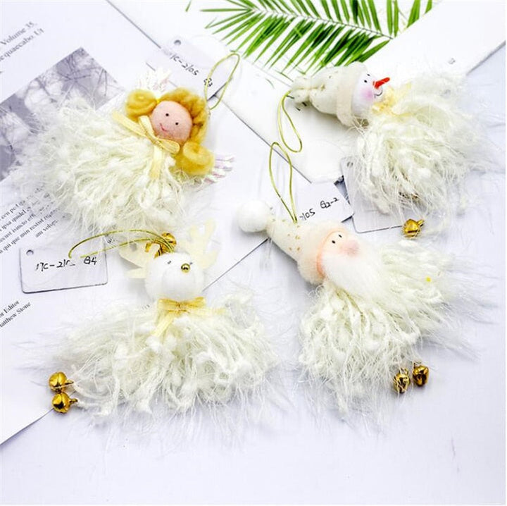 Cute Plush Christmas Tree Ornaments With Gold Bells
