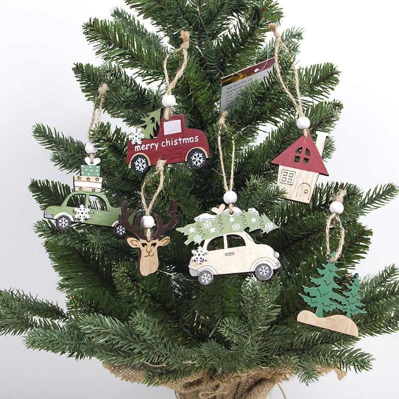 Wooden Christmas Ornaments Rustic 6-Piece Holiday Set