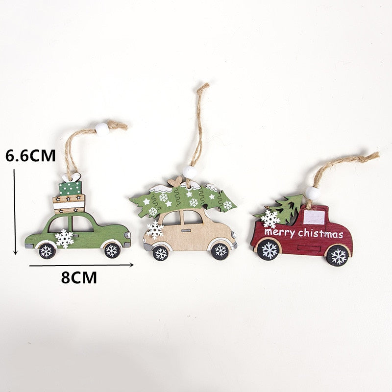 Wooden Christmas Ornaments Rustic 6-Piece Holiday Set
