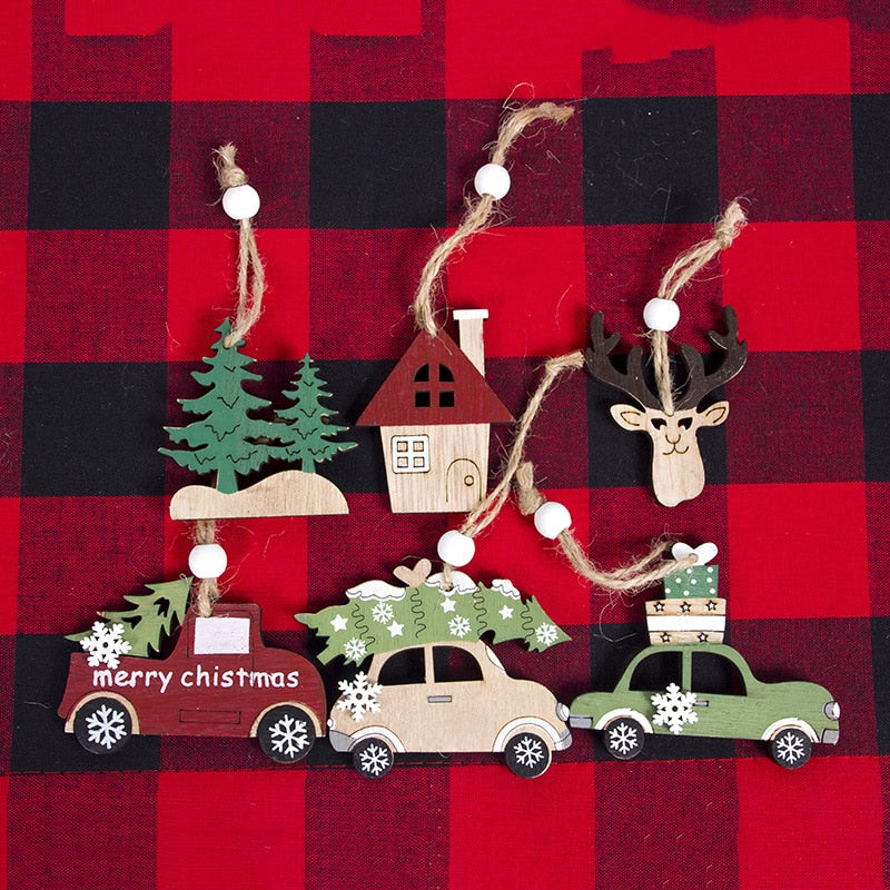 Wooden Christmas Ornaments Rustic 6-Piece Holiday Set