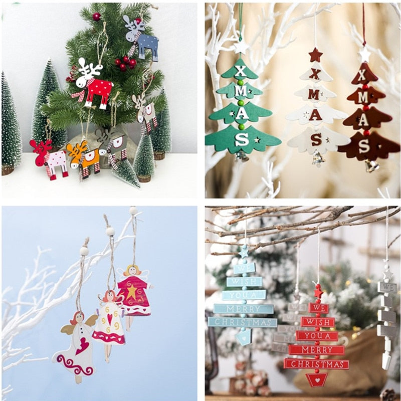 Wooden Christmas Ornaments Rustic 6-Piece Holiday Set