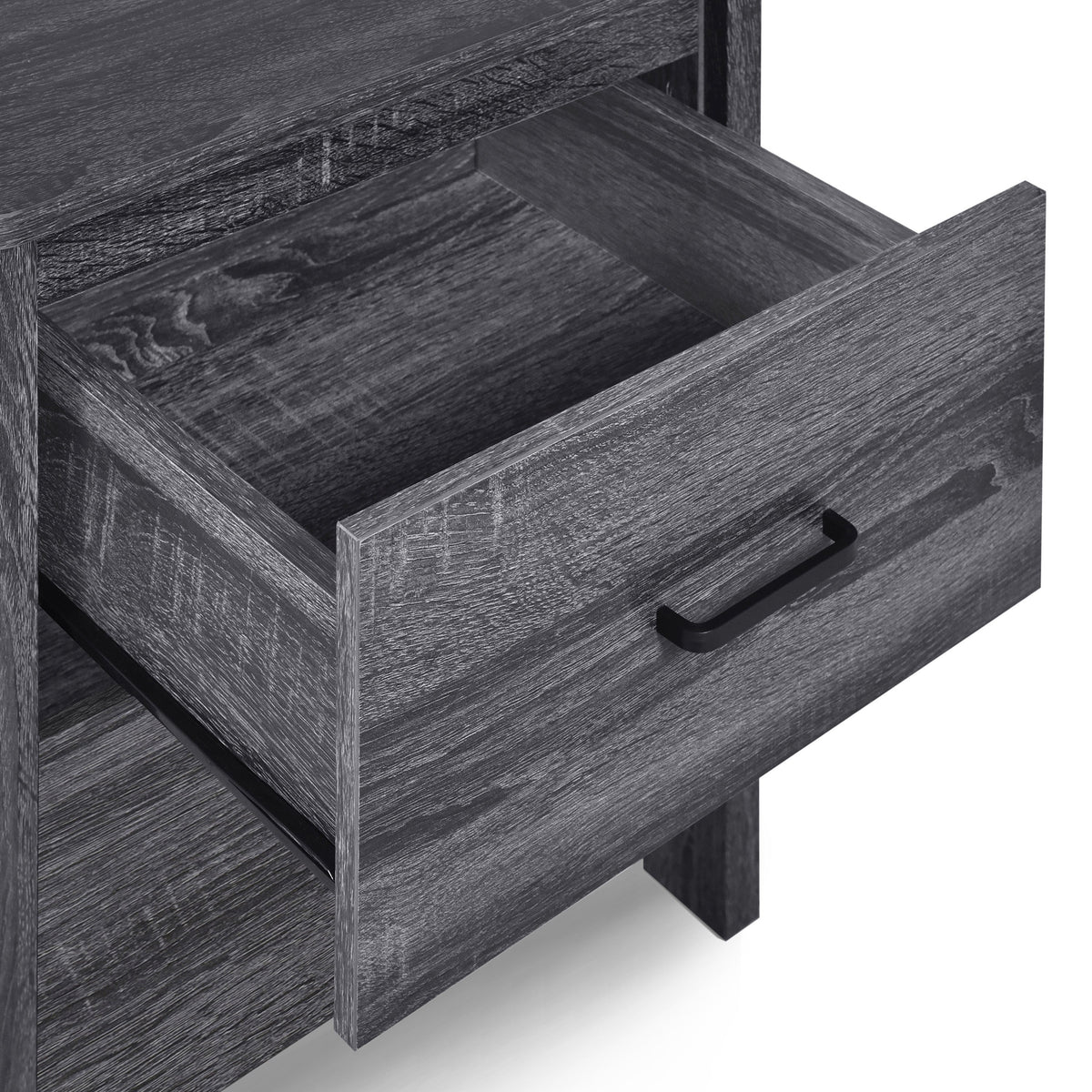 Grey Oak Nightstand with Drawers for Small Bedrooms