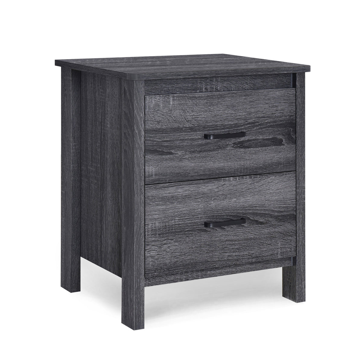 Grey Oak Nightstand with Drawers for Small Bedrooms