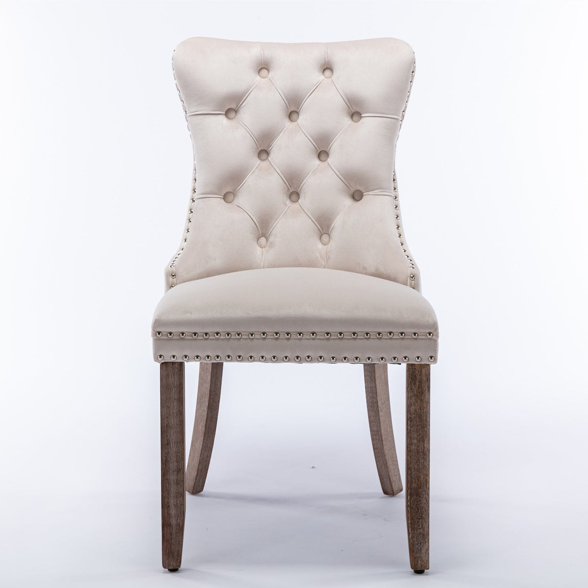 Tufted Velvet Dining Chairs Set of 2 with Solid Wood Legs