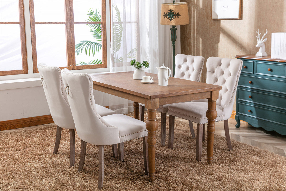 Tufted Velvet Dining Chairs Set of 2 with Solid Wood Legs