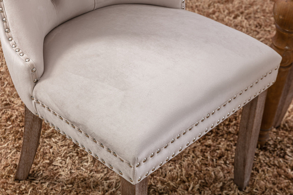 Tufted Velvet Dining Chairs Set of 2 with Solid Wood Legs