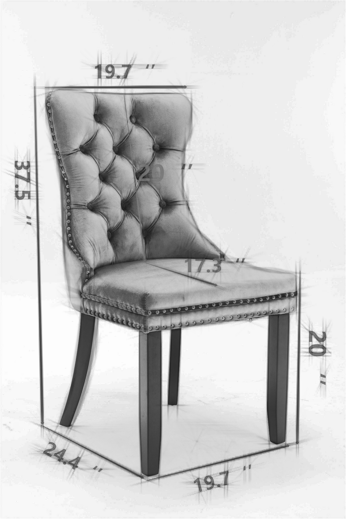 Tufted Velvet Dining Chairs Set of 2 with Solid Wood Legs