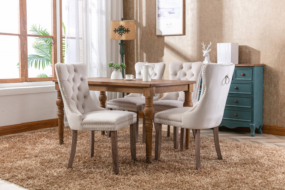Tufted Velvet Dining Chairs Set of 2 with Solid Wood Legs