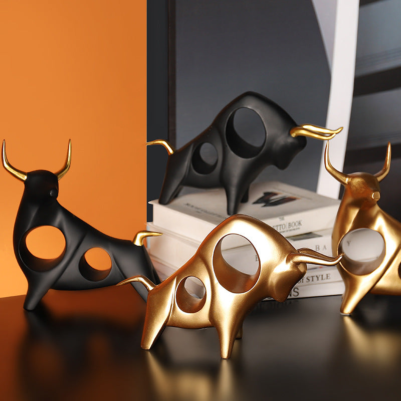 Bull Sculpture Decor: Modern Metallic Focal Point Piece