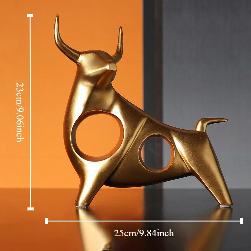 Bull Sculpture Decor: Modern Metallic Focal Point Piece