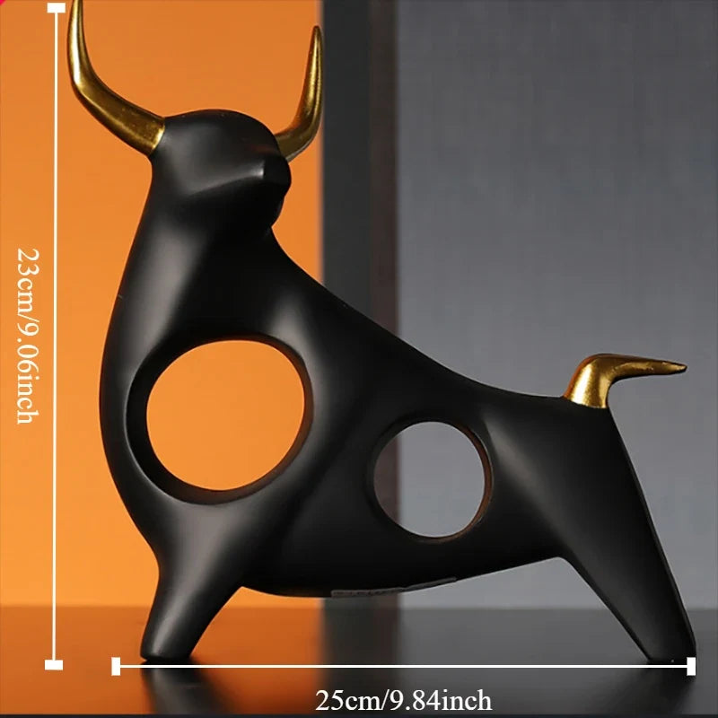 Bull Sculpture Decor: Modern Metallic Focal Point Piece