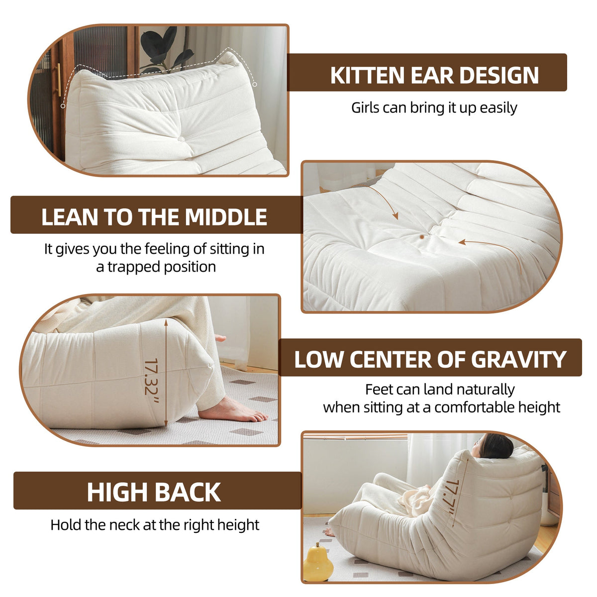 No-Assembly Bean Bag Lounger Chair for Adults Living Room