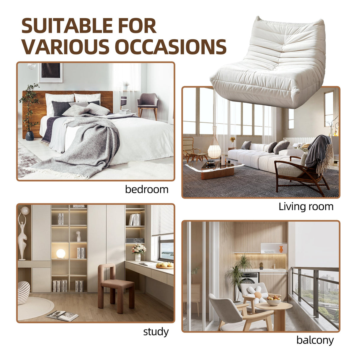 No-Assembly Bean Bag Lounger Chair for Adults Living Room