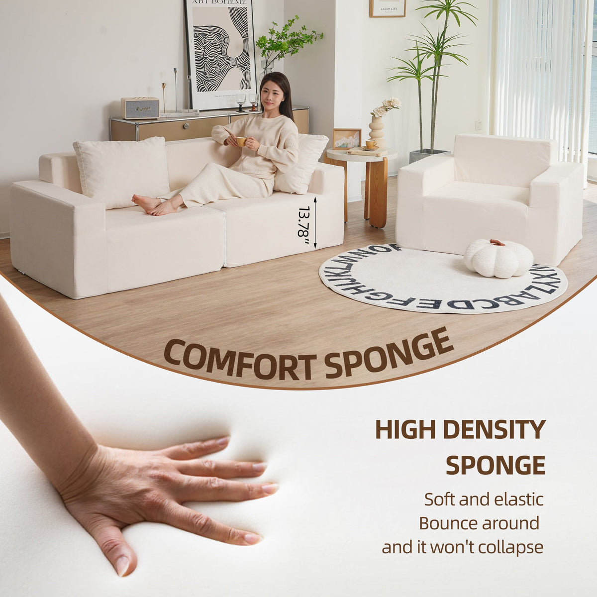 Convertible Foam Sofa No Assembly Removable Washable Cover