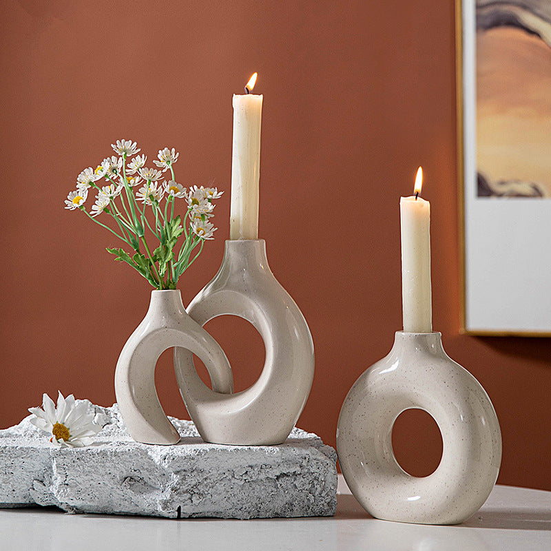 Nordic Ceramic Candle Holder & Flower Vase Centerpiece